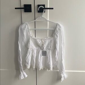 american eagle white eyelet ruffle sleeve blouse – xs, new with tags